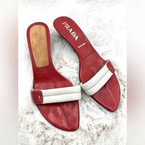 Vintage Prada Kitten Heels Mules Y2K size 39.5 9.5‎ red white leather